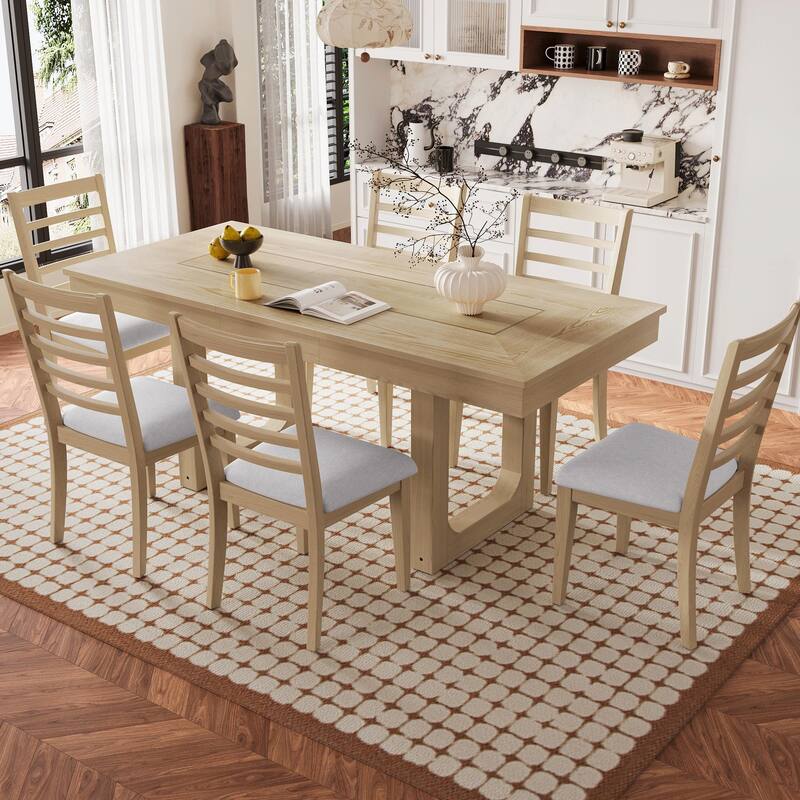 60-78" Expandable Dining Table Set - Rubberwood Legs - Natural - 7-Piece