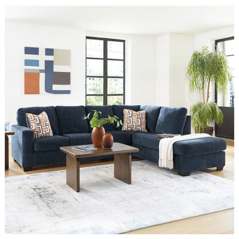 Signature Design by Ashley Aviemore 2-Piece Sectional with Chaise - 110"W x 90"D x 37"H - Right Facing - Dark Blue