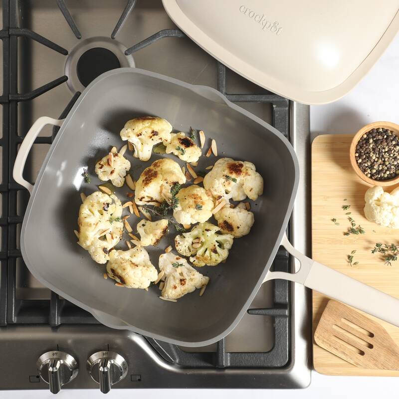 Crock Pot Northvale 5.3 Quart Ceramic Nonstick Sauté Pan with Steamer Basket & Lid, Cast Aluminum Induction Base