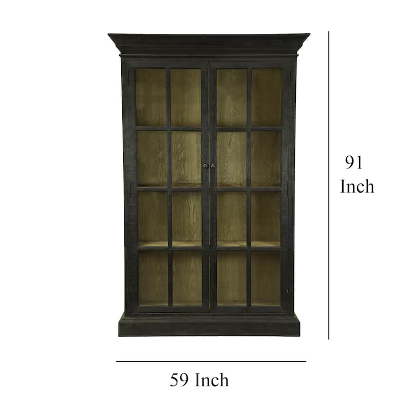 Geny Library Bookcase Cabinet, 2 Glass Door, 3 Shelves, 59 Inch Black