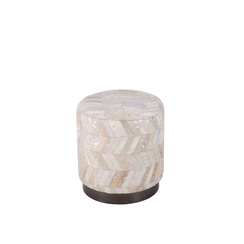 Handwoven Chevron Ottoman with Matte Black Base - Solid Wooden Frame Decorative Pouf