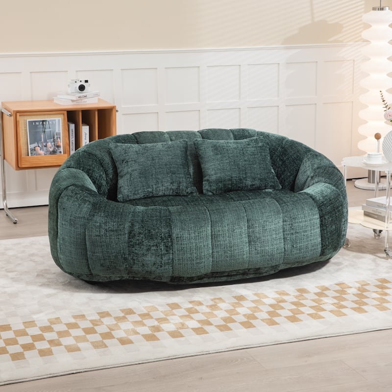 Modern Chenille 2-Seater Bean Bag Chair with 2 Pillows