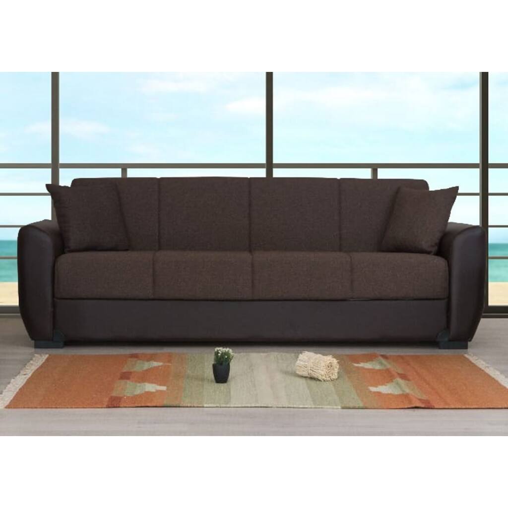 Cambridge Chocolate Brown Fabric-Leather Convertible Sleeper Sofa with Storage