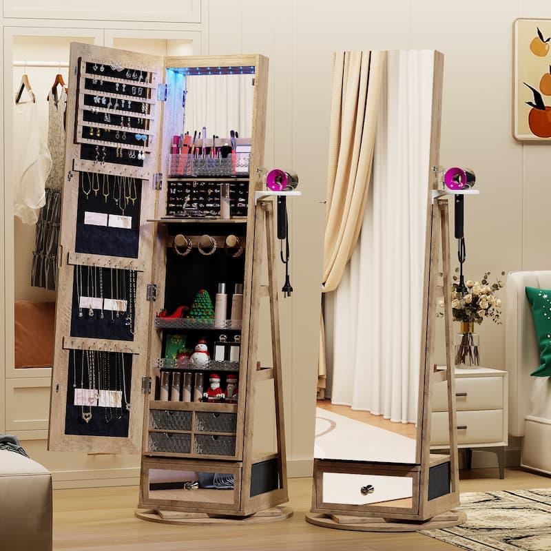 Swivel LED Jewelry Armoire with Lights - N/A