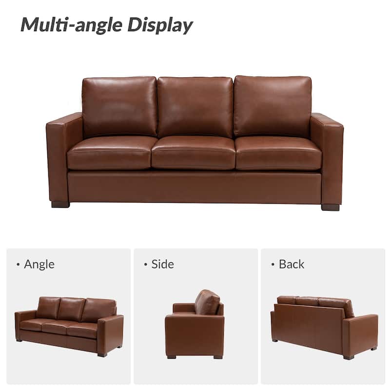 Ernando 83.46" Wide Genuine Leather Sofa with Squared Arms and Pillows