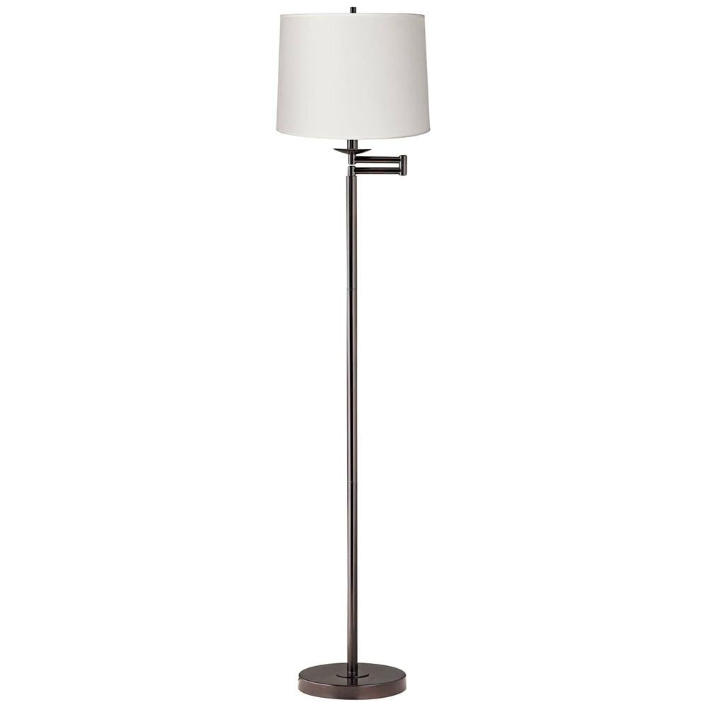 Modern Swing Arm Floor Lamp Bronze White Drum Shade for Living Room - 14