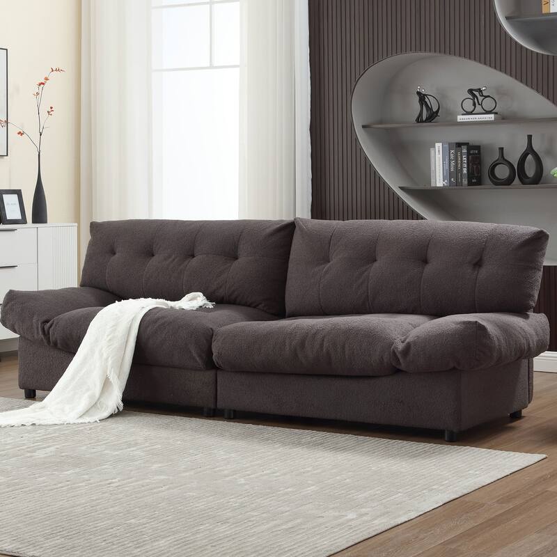 96.46'' Fabric 2 Seater Sofa Couch with Comfy Padded Design and Cloud Style, Plastic Feet, for Living Room and Apartment