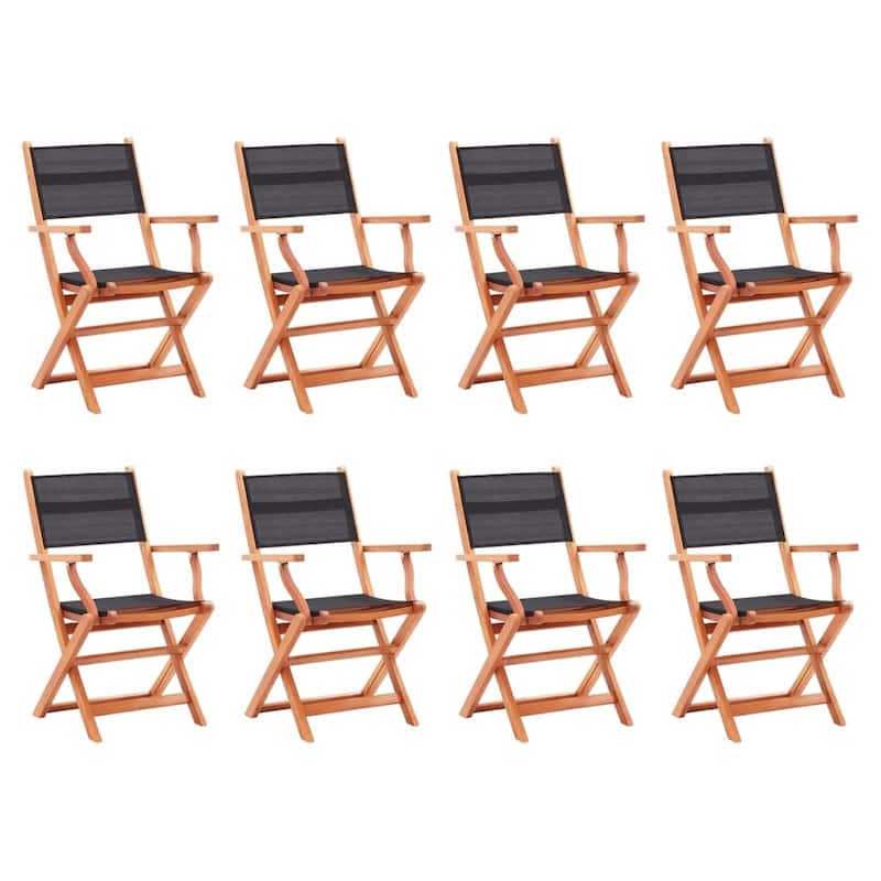 vidaXL Patio Folding Chairs Camping Chair Solid Wood Eucalyptus and Textilene - 21.1" x 23.2" x 35.4" 8 pcs - Black/light wood