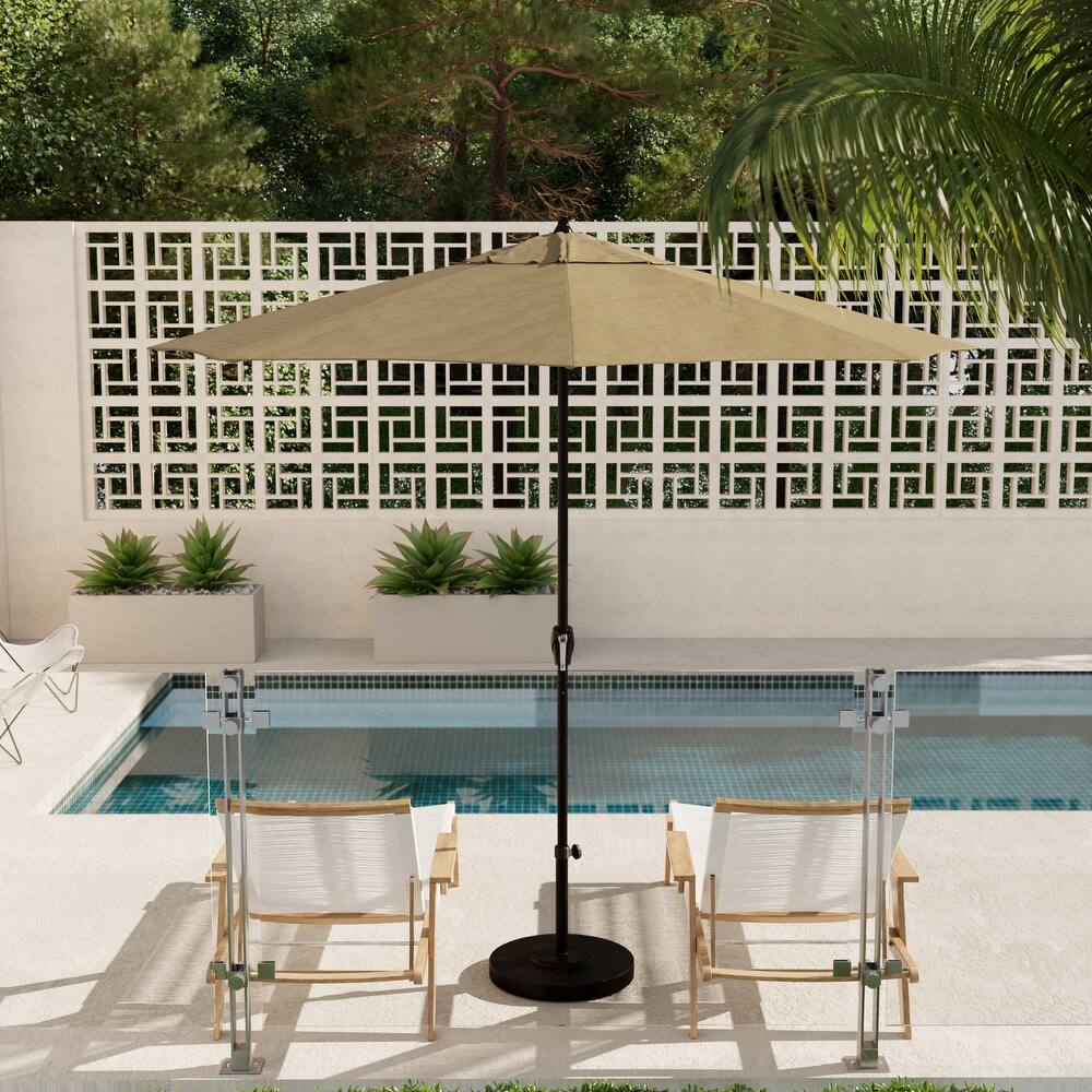 California Umbrella 9' Round Crank Lift Auto Tilt 8 Rib Aluminum Patio Umbrella, Bronze Finish Olefin