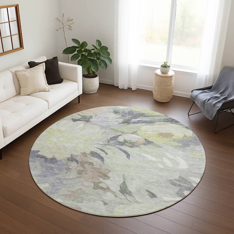 Machine Washable Indoor/ Outdoor Watercolor Floral Chantille Rug