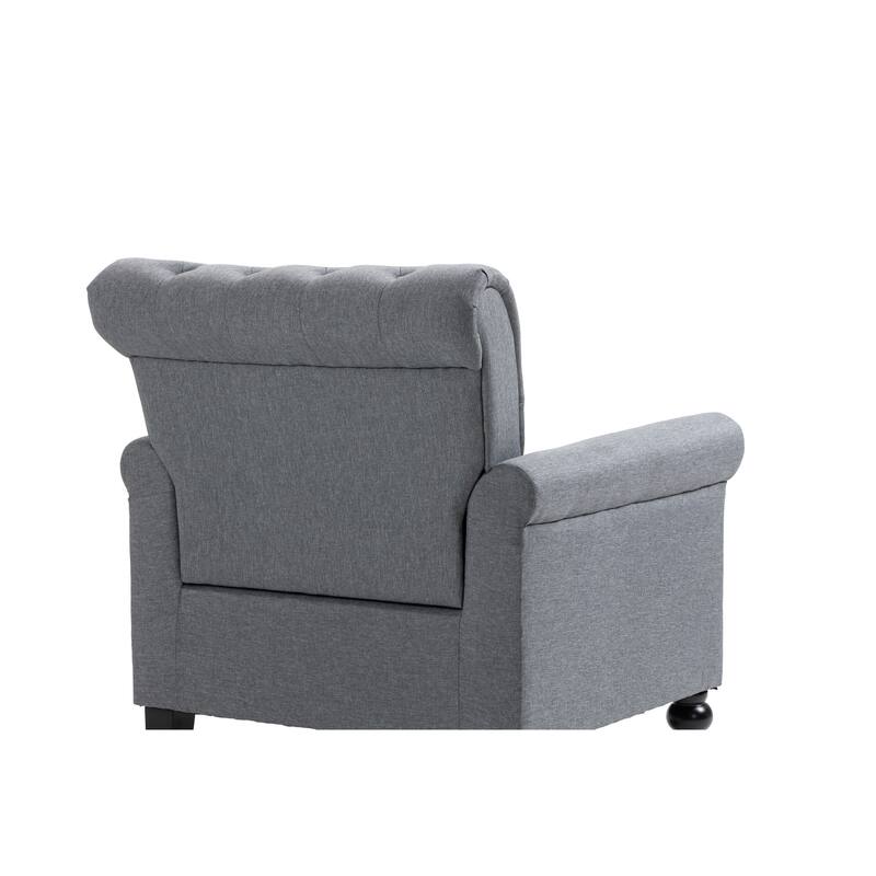 Linen Armchair w/Tufted Back/Wood Legs