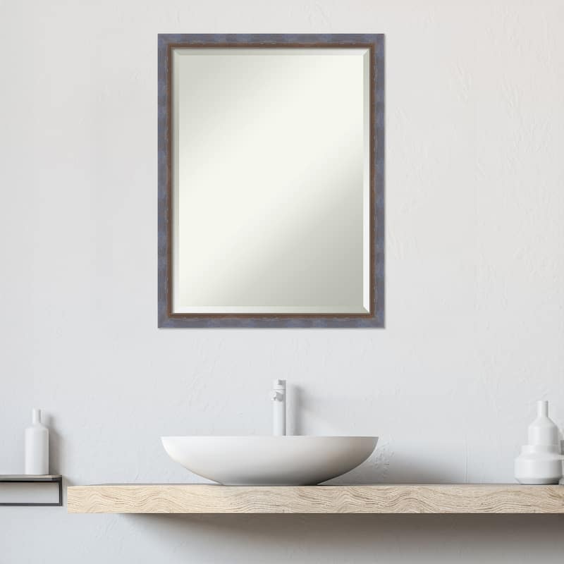 Two Tone Beveled Wood Framed Bathroom Vanity Wall Mirror