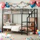 preview thumbnail 2 of 7, Modern Twin Over Twin Metal Bunk Bed With Lateral Storage Ladder and Wardrobe for Bedroom