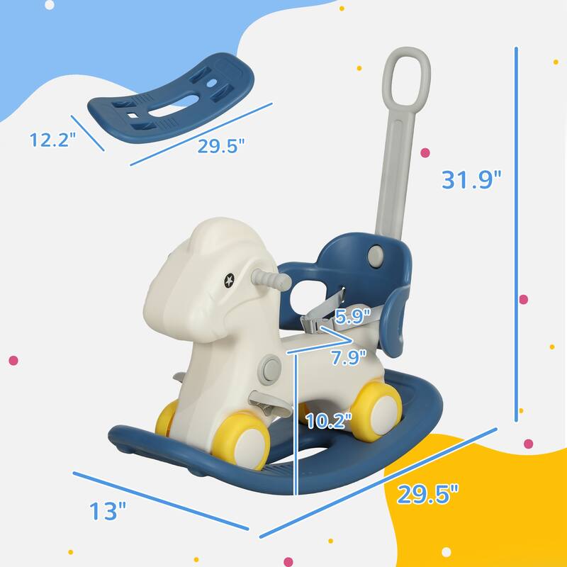 Multifunctional Toddler Rocking Horse with Push Car, Balance Board, and Seat for 2-5 Years, 88 lbs Capacity