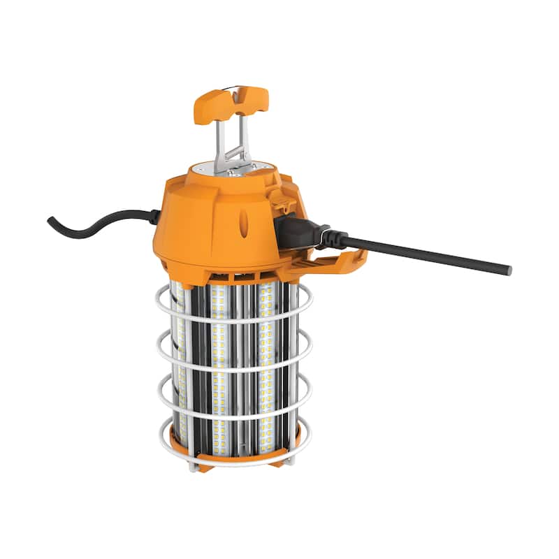 150 Watt LED Hi-Lumen Temporary High Bay Caged Lamp 5000K Integrated Cord and Plug and Hook 120 Volts - Orange