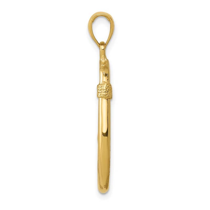 Curata 14k Yellow Gold 18" Textured Polished 3-D Fishing Hook Pendant Necklace - 32.7x13.3mm