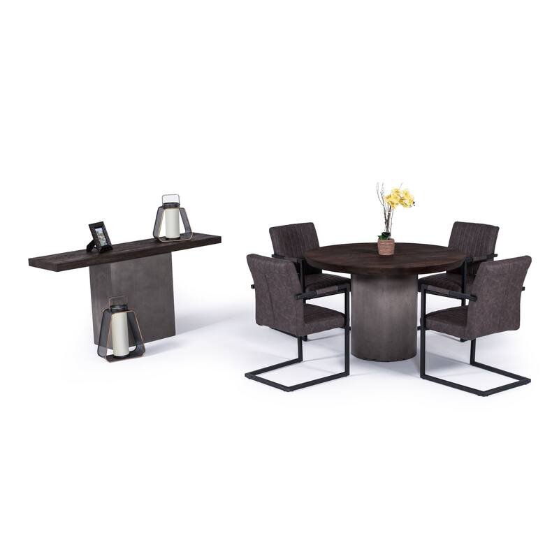 Modrest Renzo Modern Round Oak & Concrete Dining Table