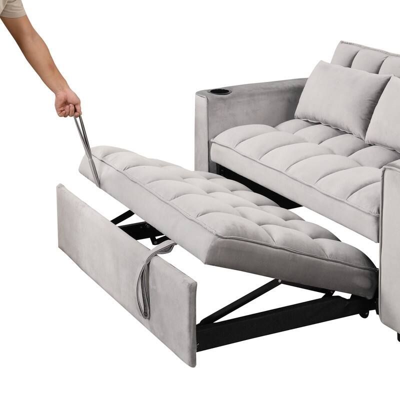 4-1 Multi-Functional Sofa Bed, 55.3" Sleeper Sofa Bed with Cup Holder & USB Port, Convertible Sleeper Couch Bed for Living Room