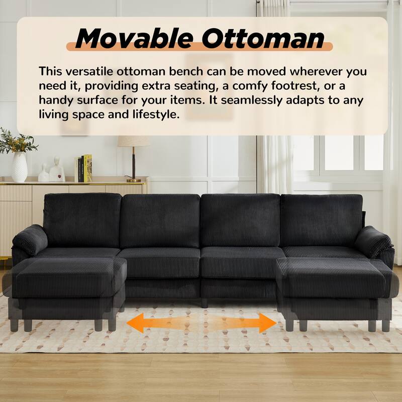 116.5" Corduroy U-Shaped Modular Sectional Sofa with 2 Movable Ottomans