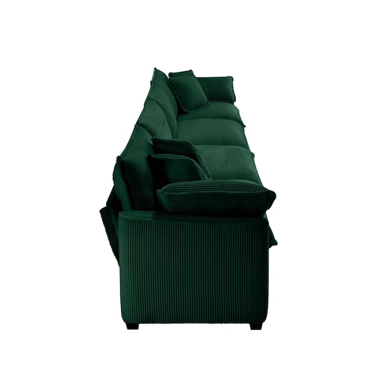Green 150" Corduroy Cloud Upholstered 4-seater Modular Sectional Sofa with 6 Pillows, Double Cushion Seat, Free Combination