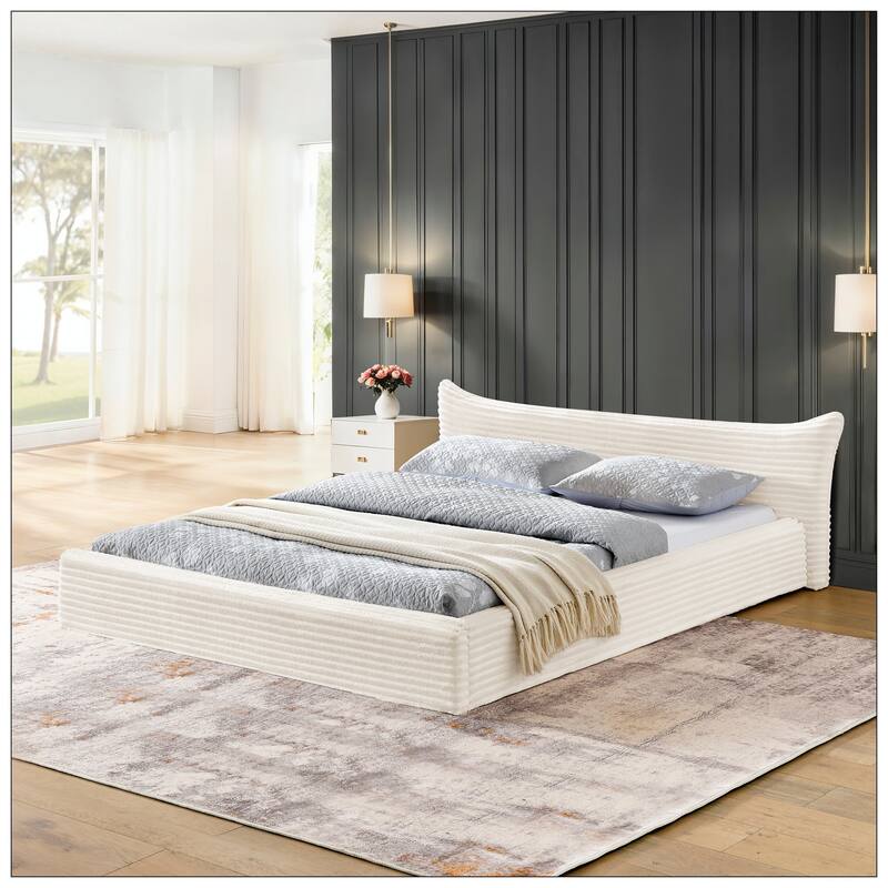Queen Size Upholstered Bed FrameAnd velvet fabric No Box Spring Required