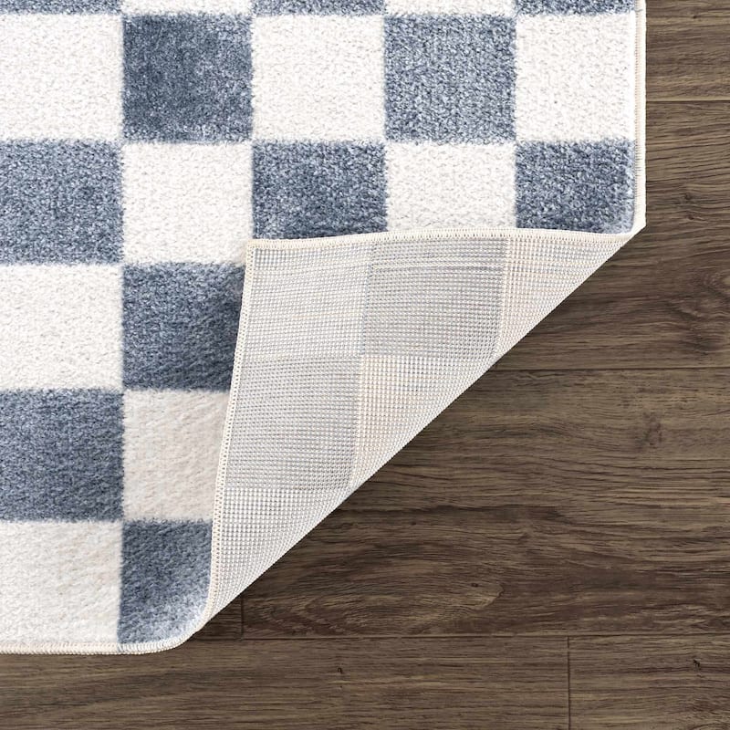 Hauteloom Brone Living Room, Bedroom Machine Washable Area Rug - Farmhouse - Blue, Off White - 2' x 2'11"