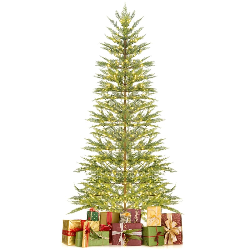 Costway 6.5 FT/7.5FT Pre-Lit Christmas Tree Hinged with 470/612 PE - 7.5 Foot