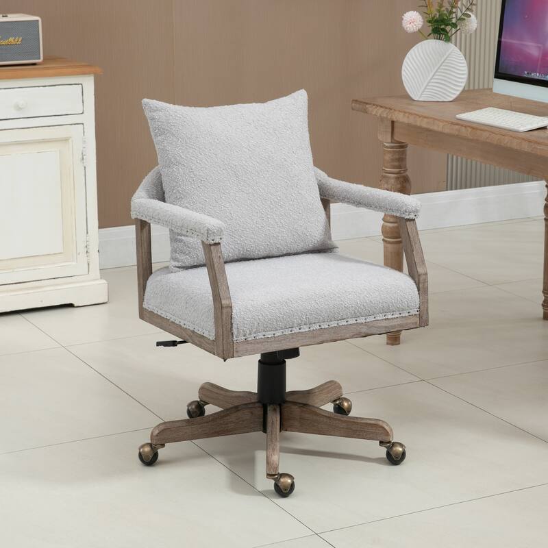 Boucle Upholstered Swivel Adjustable Height Homeoffice Chair With Wood Legs