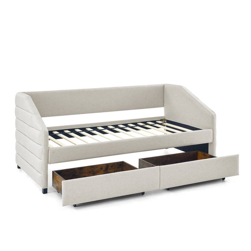 Trundle Upholstered Tufted Daybed Sofa Bed with Two Drawers Linen Fabric