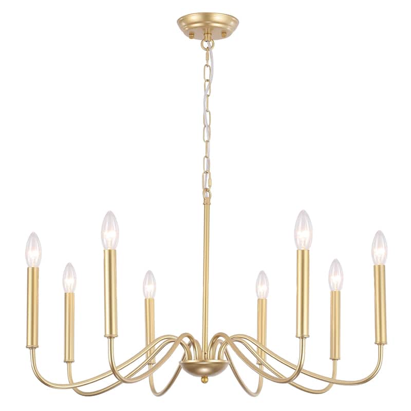8-Light Simple Candle Chandelier, Traditional Chandelier, Farmhouse Metal Ceiling Light for Dining Room - W28.74"x H14.96"