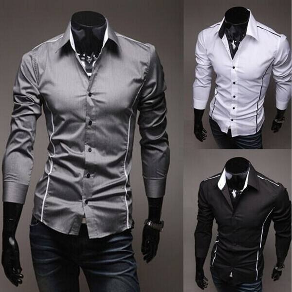 Shop Fashion Men Slim Fit Shirts Long Sleeve Stylish Stand Collar