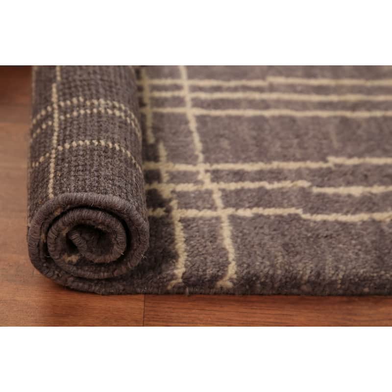 Dark Brown Moroccan Indian Foyer Rug Handmade Wool Carpet - 2'0"x 3'0"
