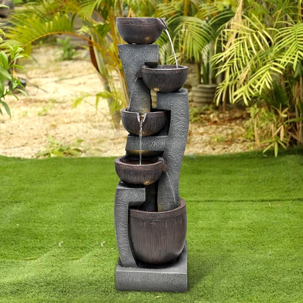 43.7-inch H Outdoor Garden Fountain with LED Lights 5-Tier Waterfall