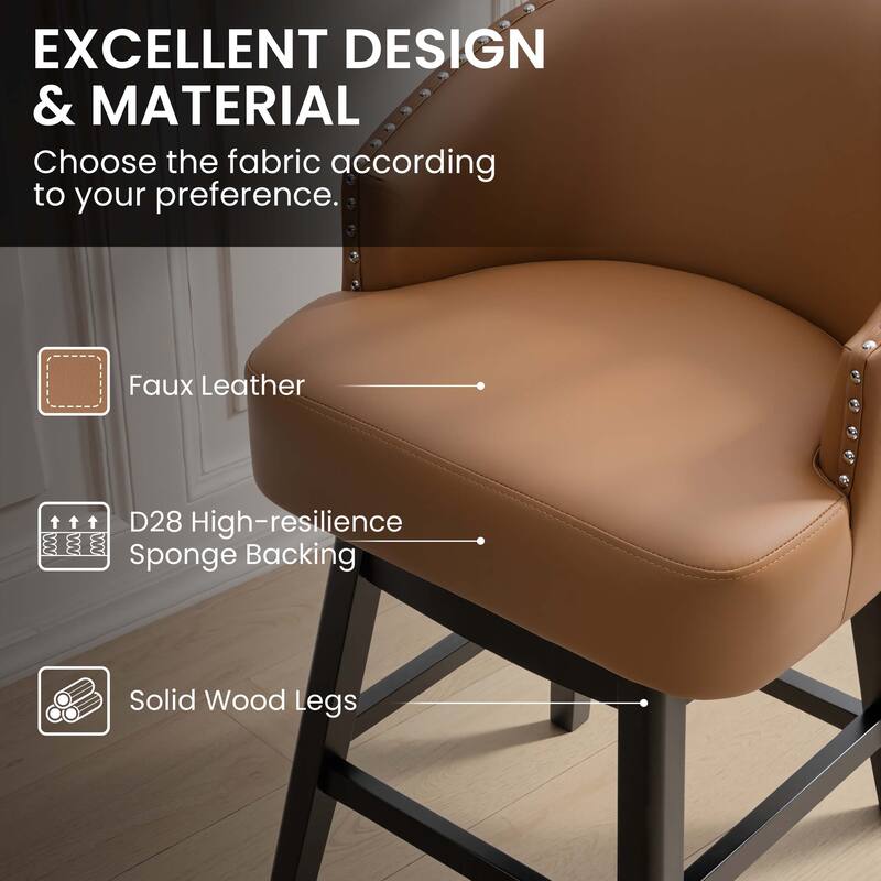 26.6" Counter Height Bar Stools Upholstered Solid Wood Swivel Barstool Set of 2/4