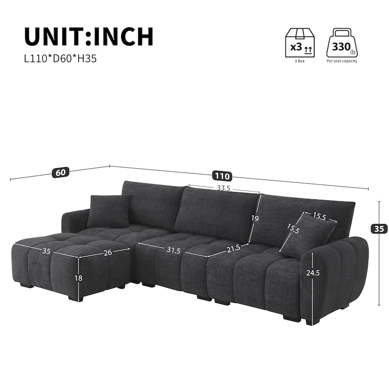 Vertical Tufting Sectional Sofa L Shape Modular Couches with Ottoman Chaise, Boucle Fabric Lounge Recliner Sofa