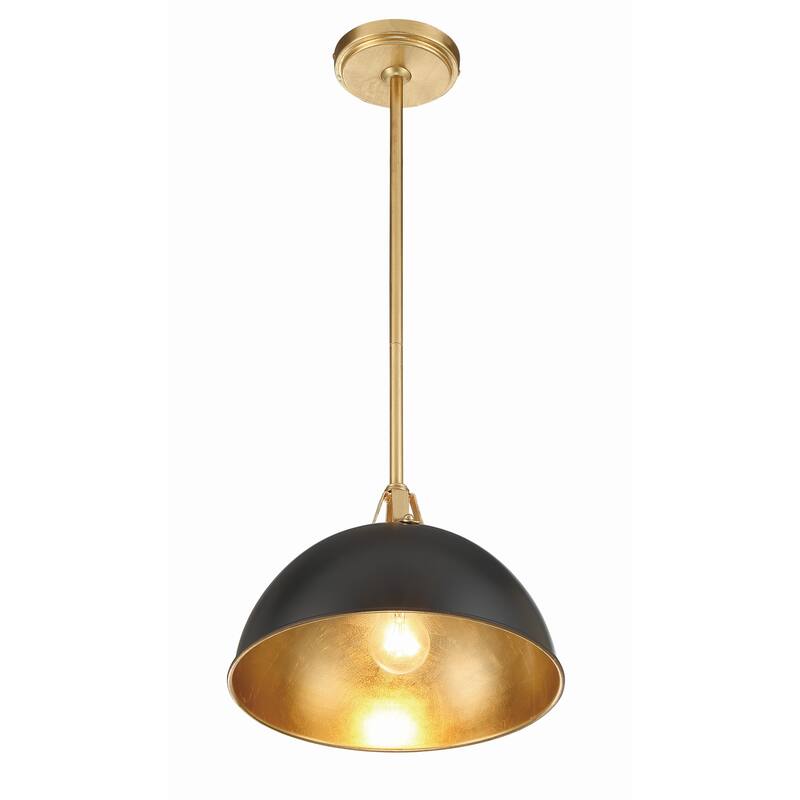 Soto 1 Light Matte Black & Antique Gold Pendant - 12"W x 8"H