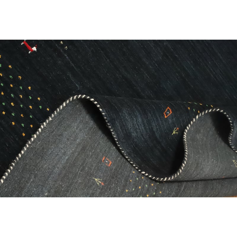 Hand Knotted Oriental 100% Wool Carpet Tribal Animal Pictorial Navy Blue & Blues Gabbeh Area Rug - 8' 11'' X 9' 1''