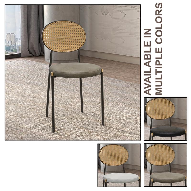 LeisureMod Euston Modern Dining Chair with Upholstered Velvet Seat - Wicker Back and White Stainless Steel Legs Accent Chair