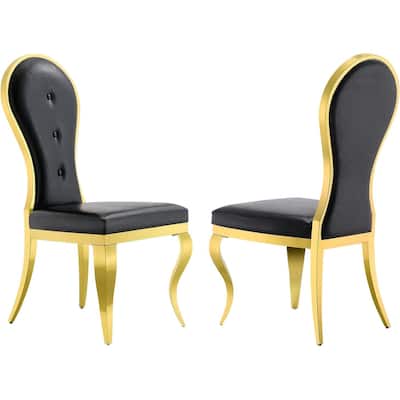 Luxury Faux Leather Dining Room Chairs with Polished Gold Cabriole Legs