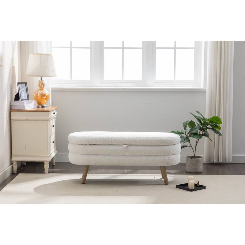 Upholstered Storage Bench with Wooden Legs