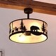 preview thumbnail 1 of 8, Acadia 20 in. Bronze Rustic Fandelier Ceiling Fan with Black Blades, LED Light Kit and Remote, Wildlife White Linen Drum Shade 20-in W x 15.25-in H x 20-in D - Bronze