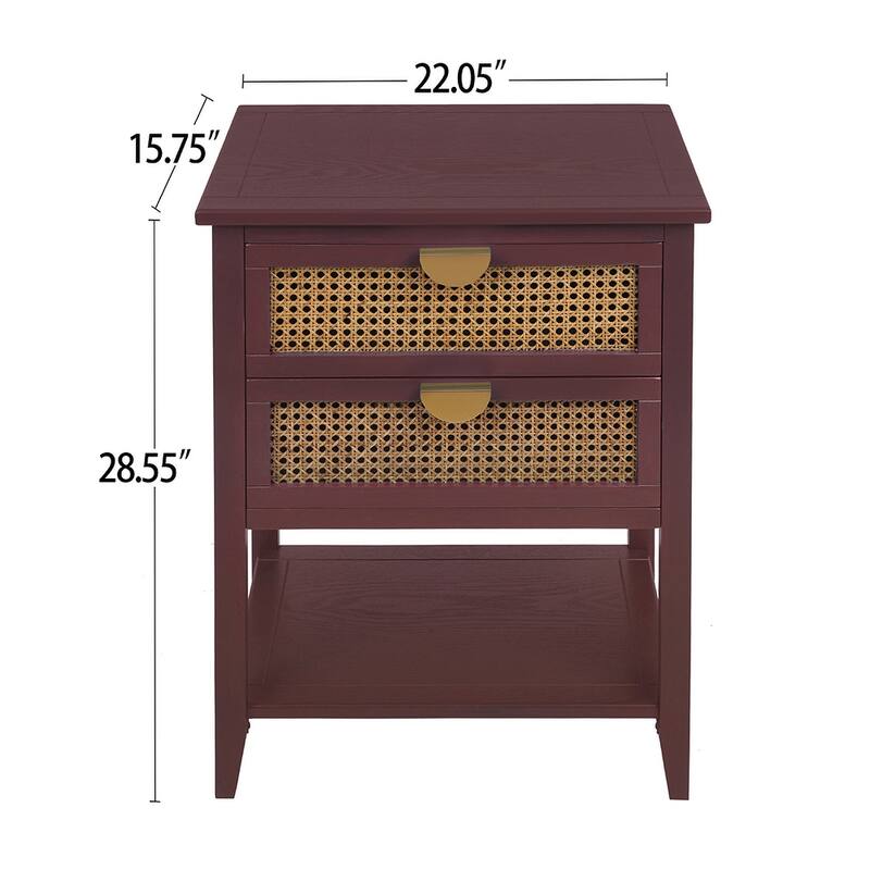 2-Drawer Nightstand Bed Side Table with Storage Cabinet End Table shelf Wood Side Table