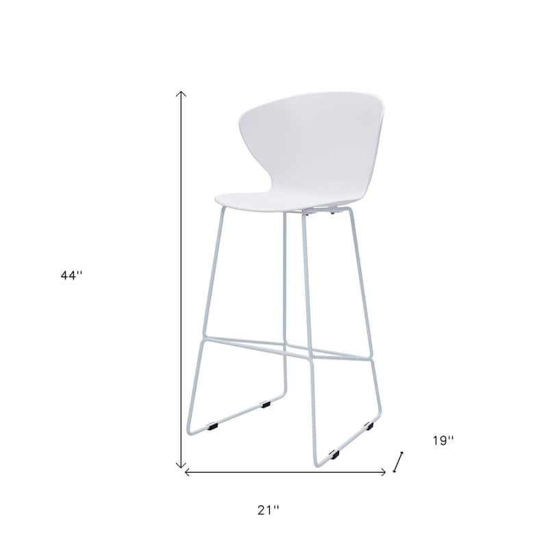 HomeRoots Set of Two 30" White and Silver Heavy Duty Plastic and Metal Low Back Bar Height Bar Chairs