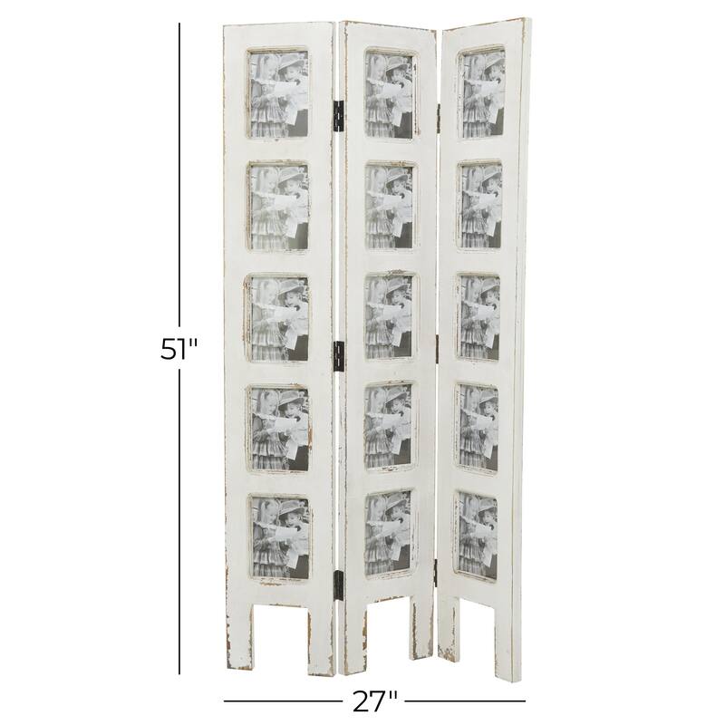 Wooden Hinged Foldable Partition 3 Panel Room Divider Screen with 15 Photo Slots - White - Roche River Decor