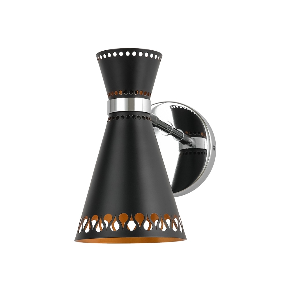 1-Light Matte Black Conical Hourglass Wall Sconce with Chrome Accents - 8.3" H