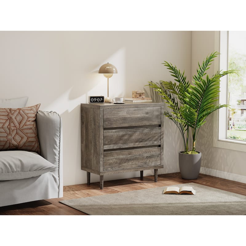 Dresser with 3 Drawers - Wooden Chest of Drawer for Bedroom, Tall Nightstand Side Table, Grey Oak Storage Drawer Cabinet