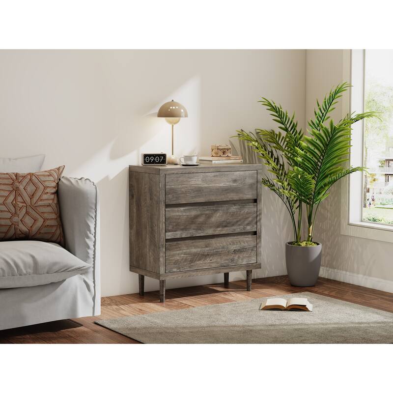 Dresser with 3 Drawers - Wooden Chest of Drawer for Bedroom,Tall Nightstand Side Table,Grey Oak Storage Drawer Cabinet - Oak