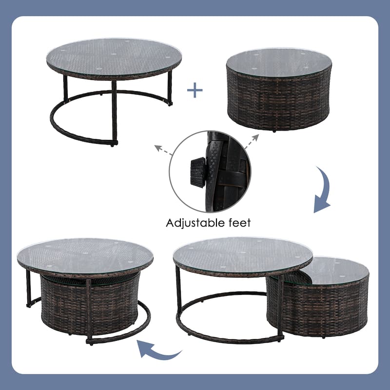 9-Piece Curved Outdoor Wicker Sectional Sofa Set with Overlapping Coffee Tables, Cushions, Modular Half-Moon Design