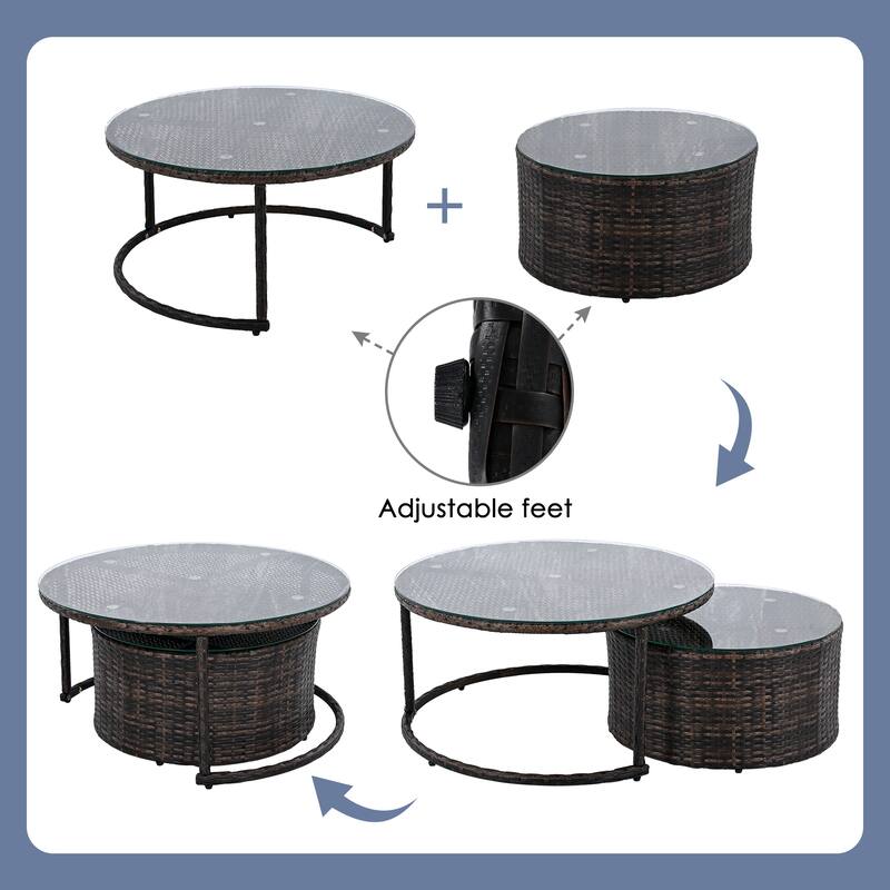 9-Piece Outdoor Patio Wicker Half-Moon Sectional Sofa Set with Nesting Coffee Table and 2 Armchair