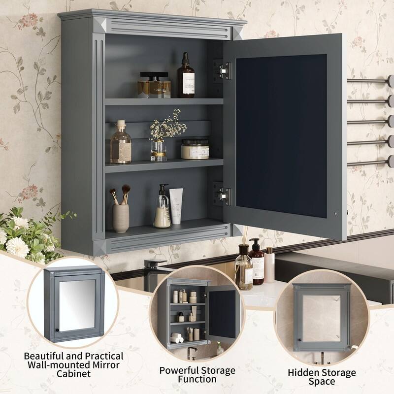 24" x 27" Wall-Mounted Medicine Cabinet with Mirror and Over-the-Toilet Space Saver Storage
